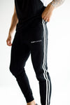 Men's Track Style Joggers: Black (with White stripes)
