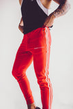 Men's Track Style Joggers: Red (with White stripes)
